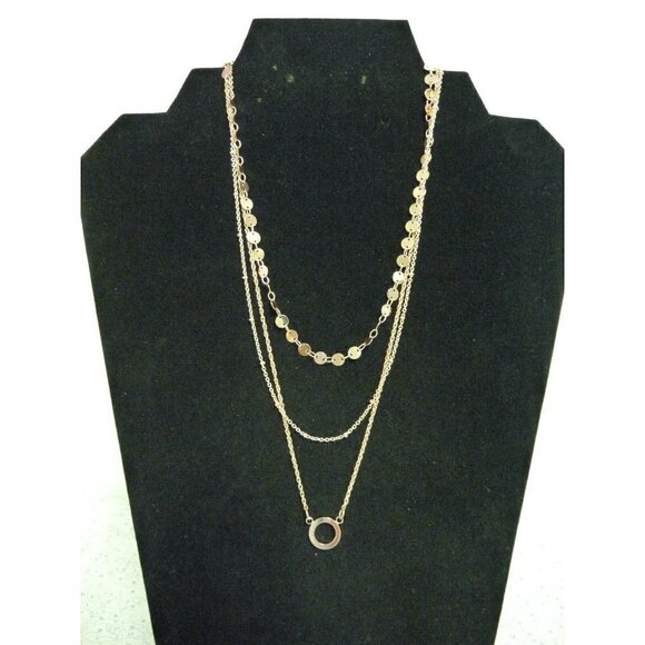 BaubleBar Adrielle Triple Chains Pink Gold Tone Open Circle Pendant Necklace - Picture 3 of 8